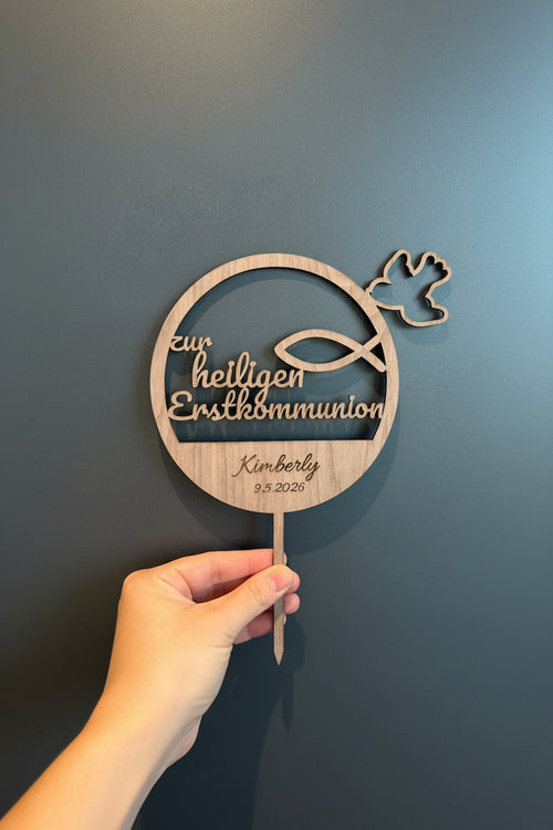 🍰 Cake-Topper Erstkommunion Fisch und Taube (personalisierbar)