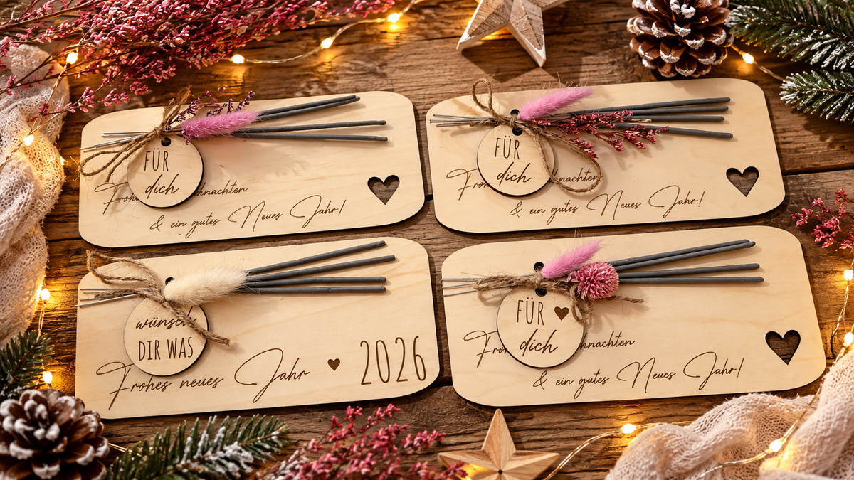 ✨ Glückwunschkarte aus Holz Neujahr/Silvester usw. (personalisierbar)