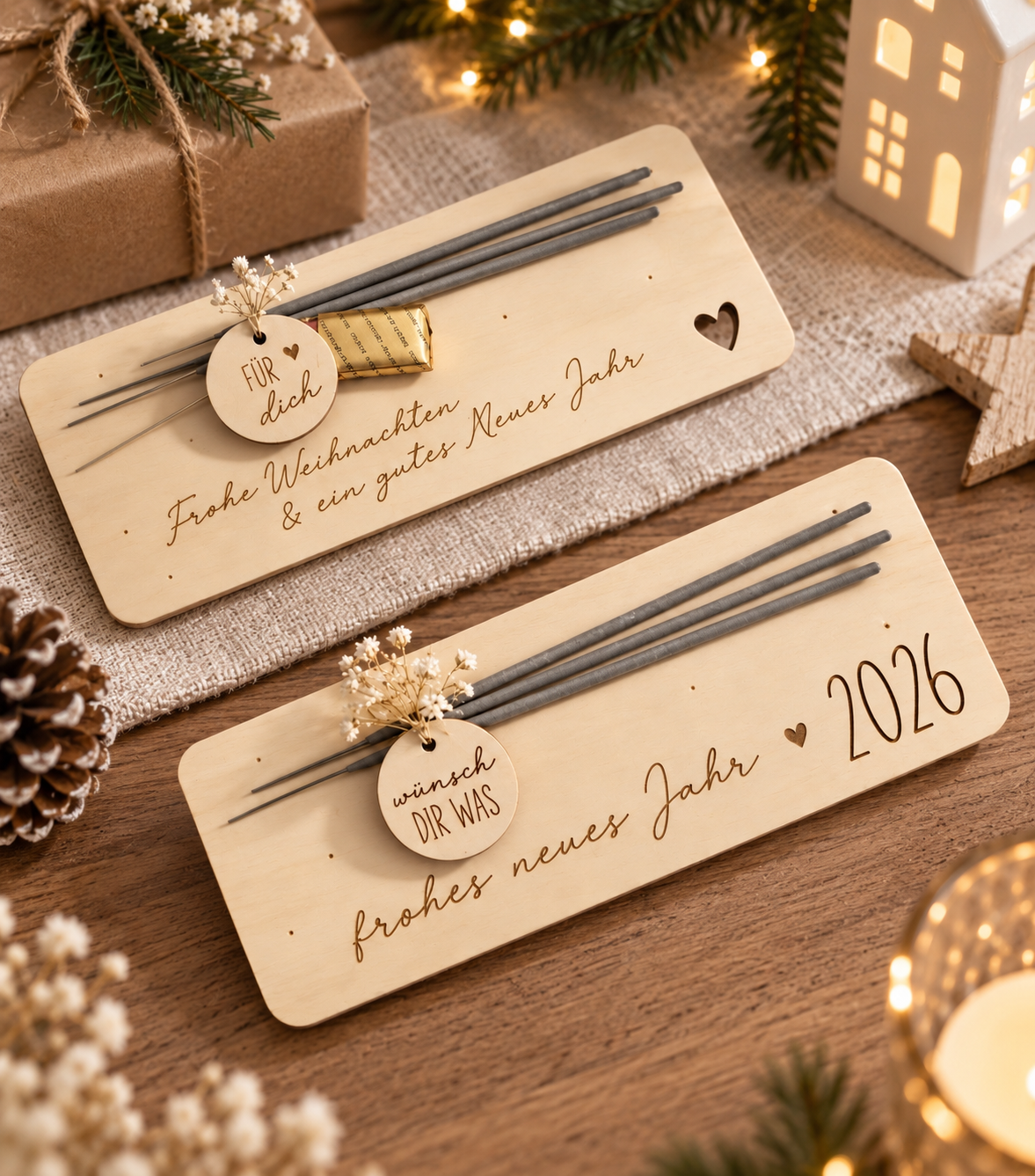 ✨ Glückwunschkarte aus Holz Neujahr/Sylvester usw. (personalisierbar)