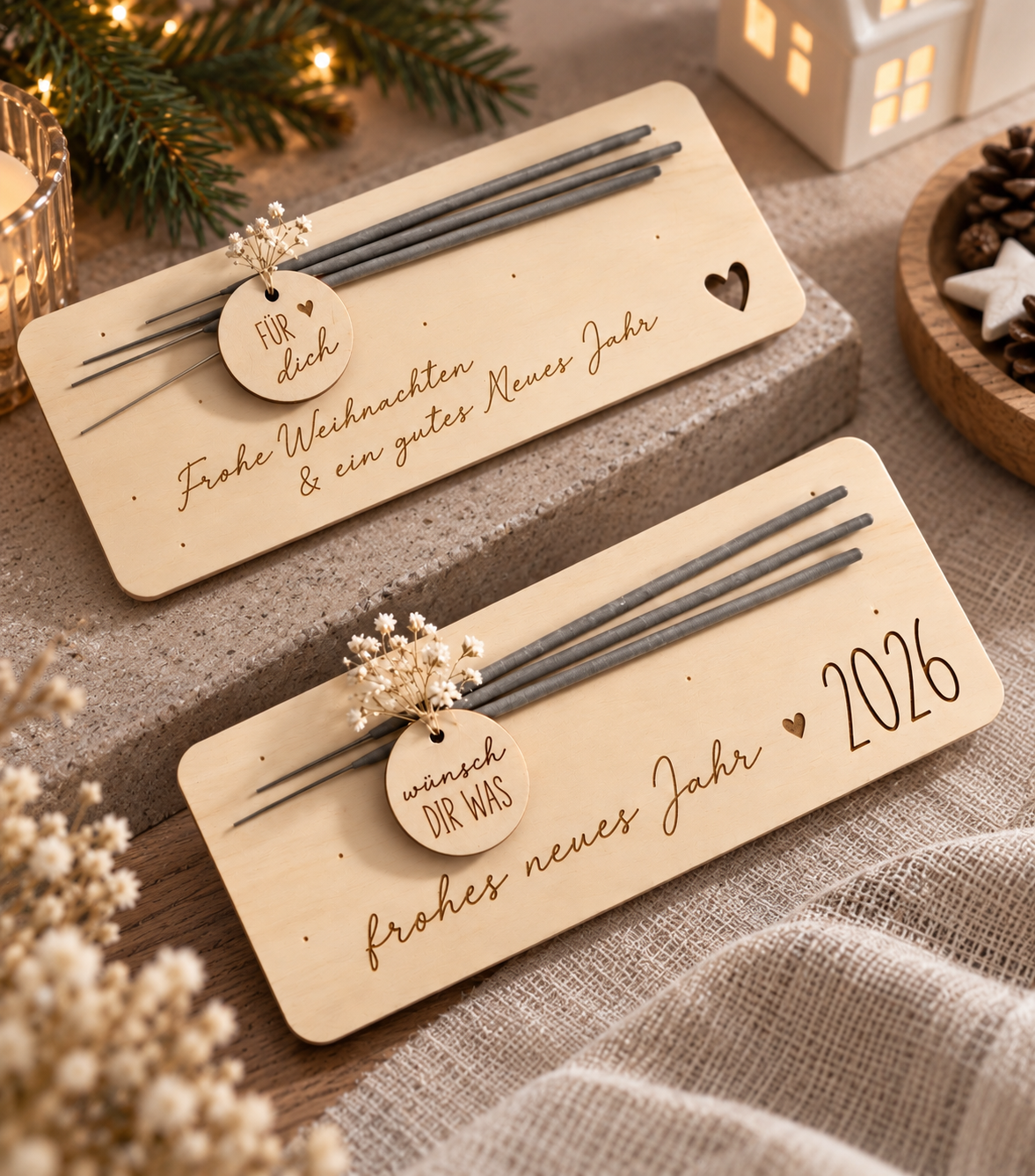 ✨ Glückwunschkarte aus Holz Neujahr/Sylvester usw. (personalisierbar)
