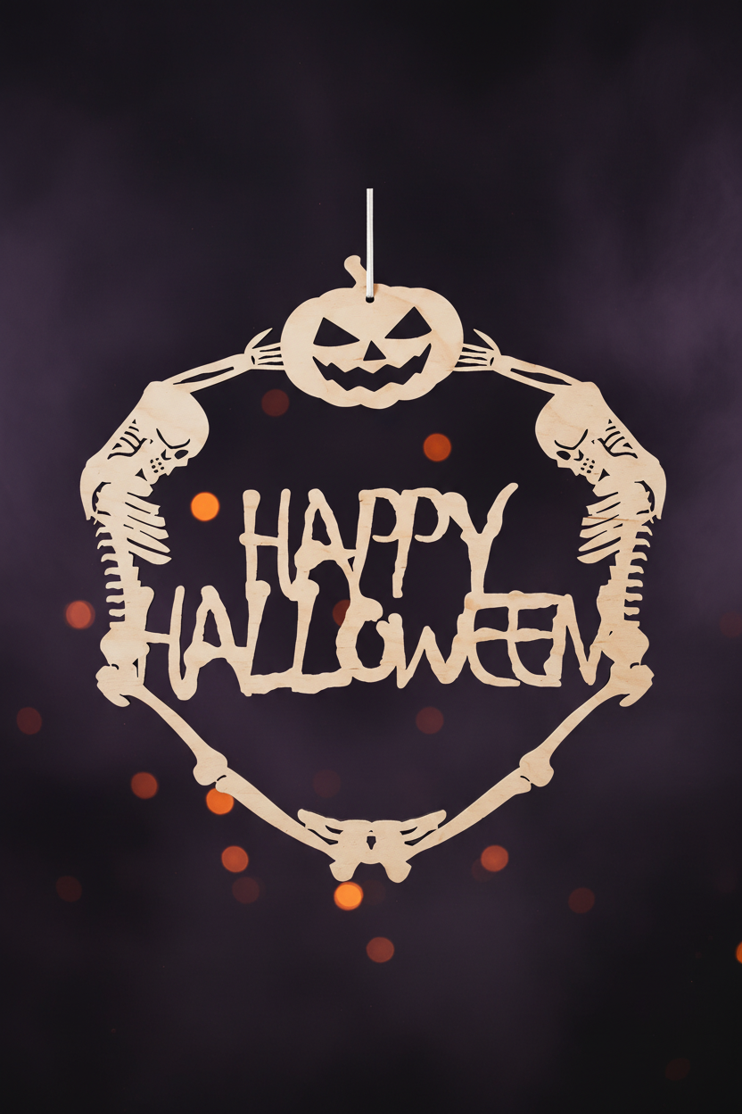 🎃 Halloween-Türkranz aus Holz verschiedene Motive, optional mit UV-Druck