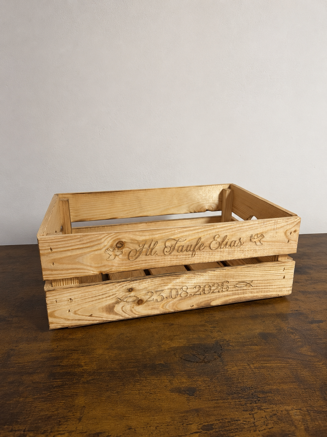 🎁 Holzkiste für Geschenke – geflammte Geschenkbox für Taufe, Hochzeit & besondere Anlässe (personalisierbar)