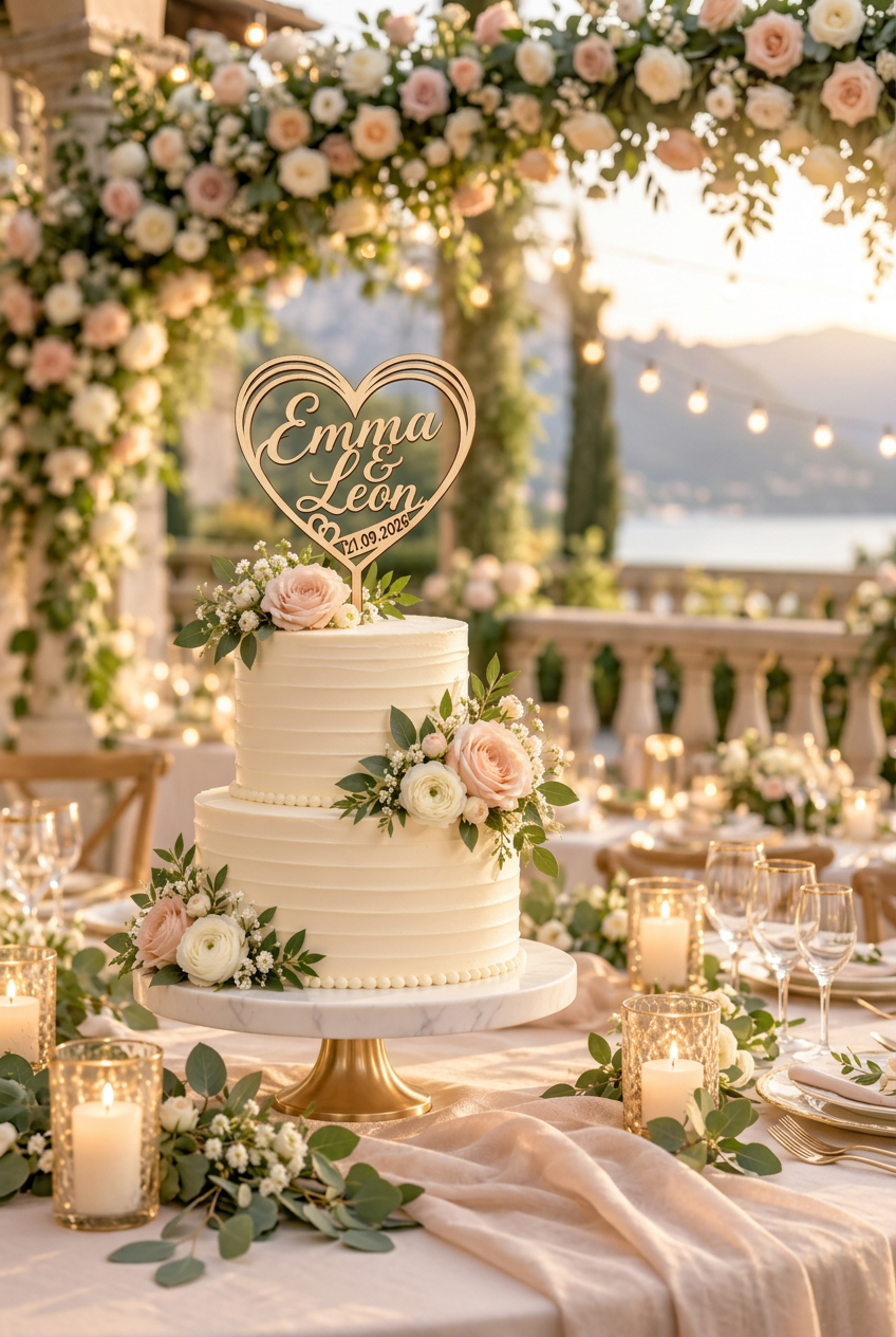 ❤️ Cake Topper aus Holz in Herzform – personalisierbar mit Wunschtext