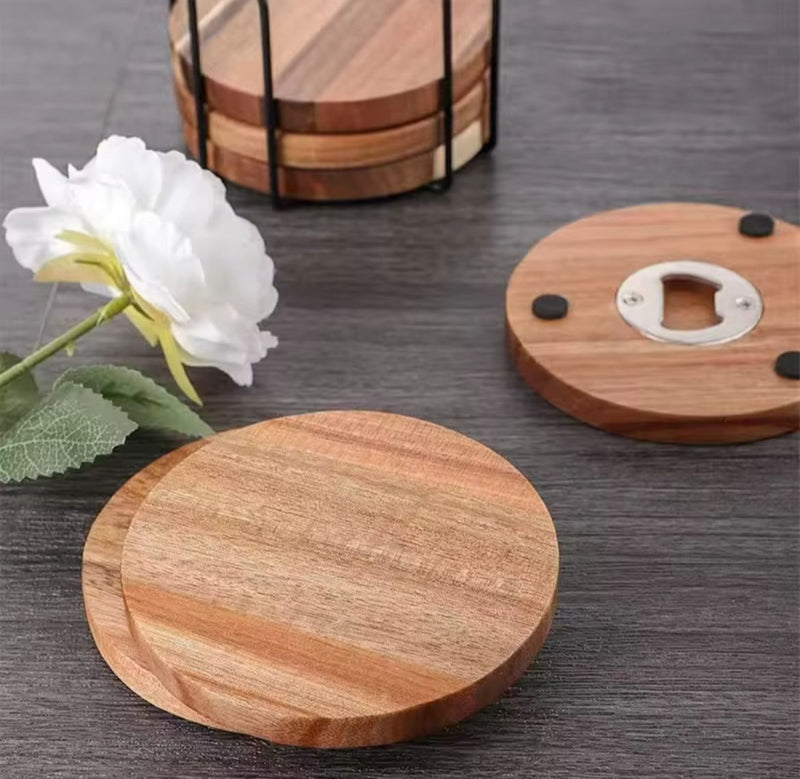 🪵 Wooden coaster set (4 pieces) including bottle opener (personalizable)