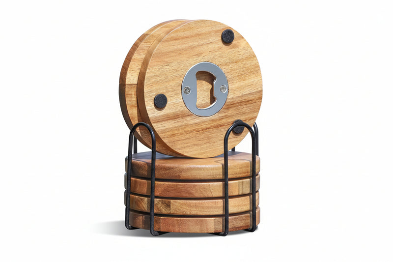 🪵 Wooden coaster set (4 pieces) including bottle opener (personalizable)
