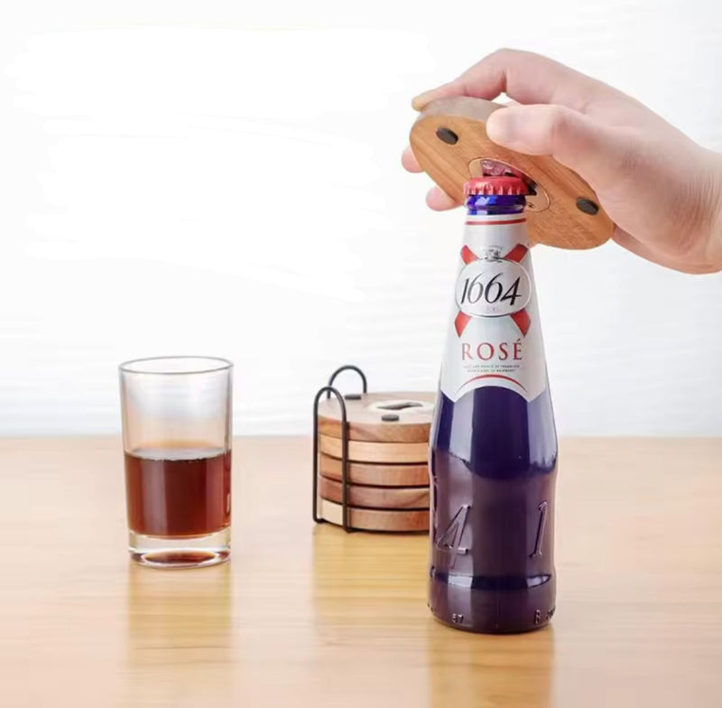 🪵 Wooden coaster set (4 pieces) including bottle opener (personalizable)