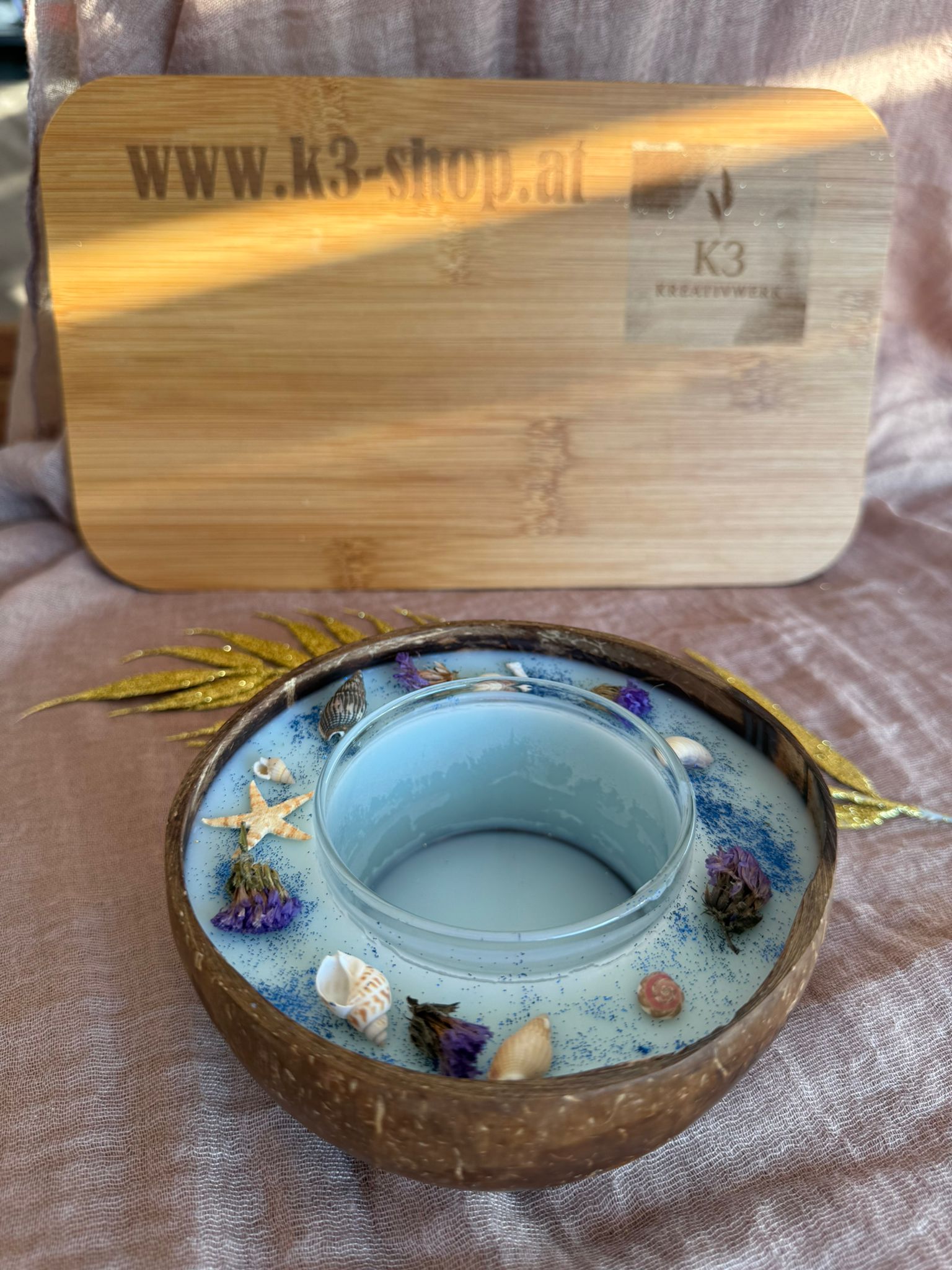 🥥🕯️ Handgemachte Kokosnusskerze – Natürliches Kokoswachs in echter Kokosnussschale "Kimberly" (personalisierbar)