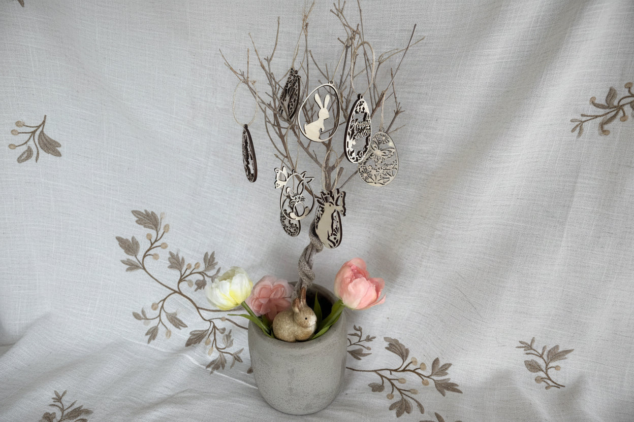 🐣 Ostereier Set – 8er aus Holz verschiedene Motive für ein stilvolles Osterfest