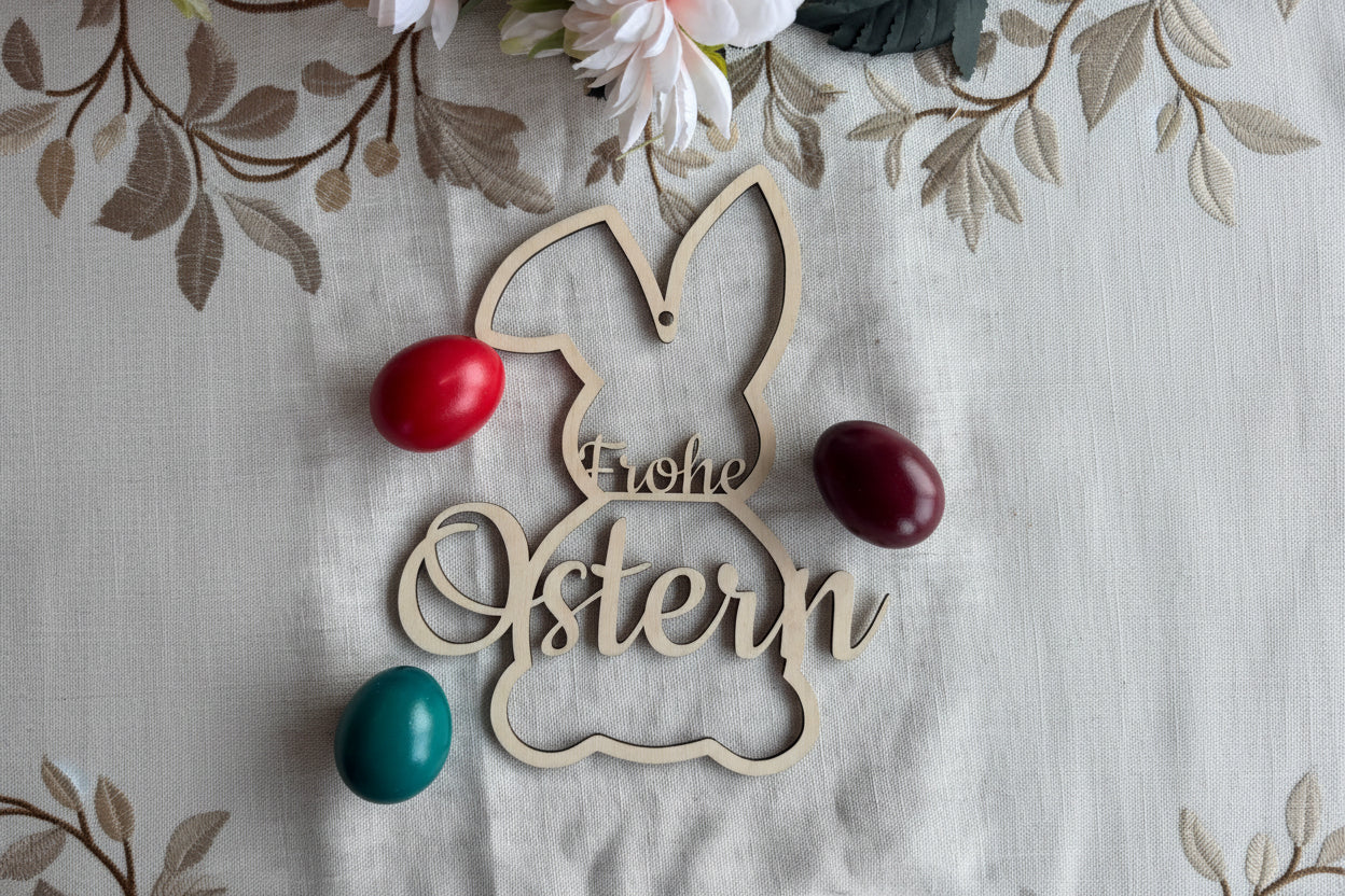 🐰 Türkranz „Frohe Ostern“ aus Holz – liebevolle Osterdekoration