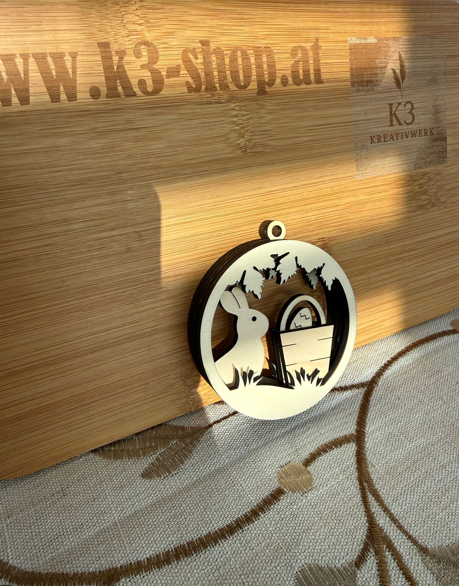 🐇 3D-Osterhase Anhänger aus Holz – 5-Schichten Motiv