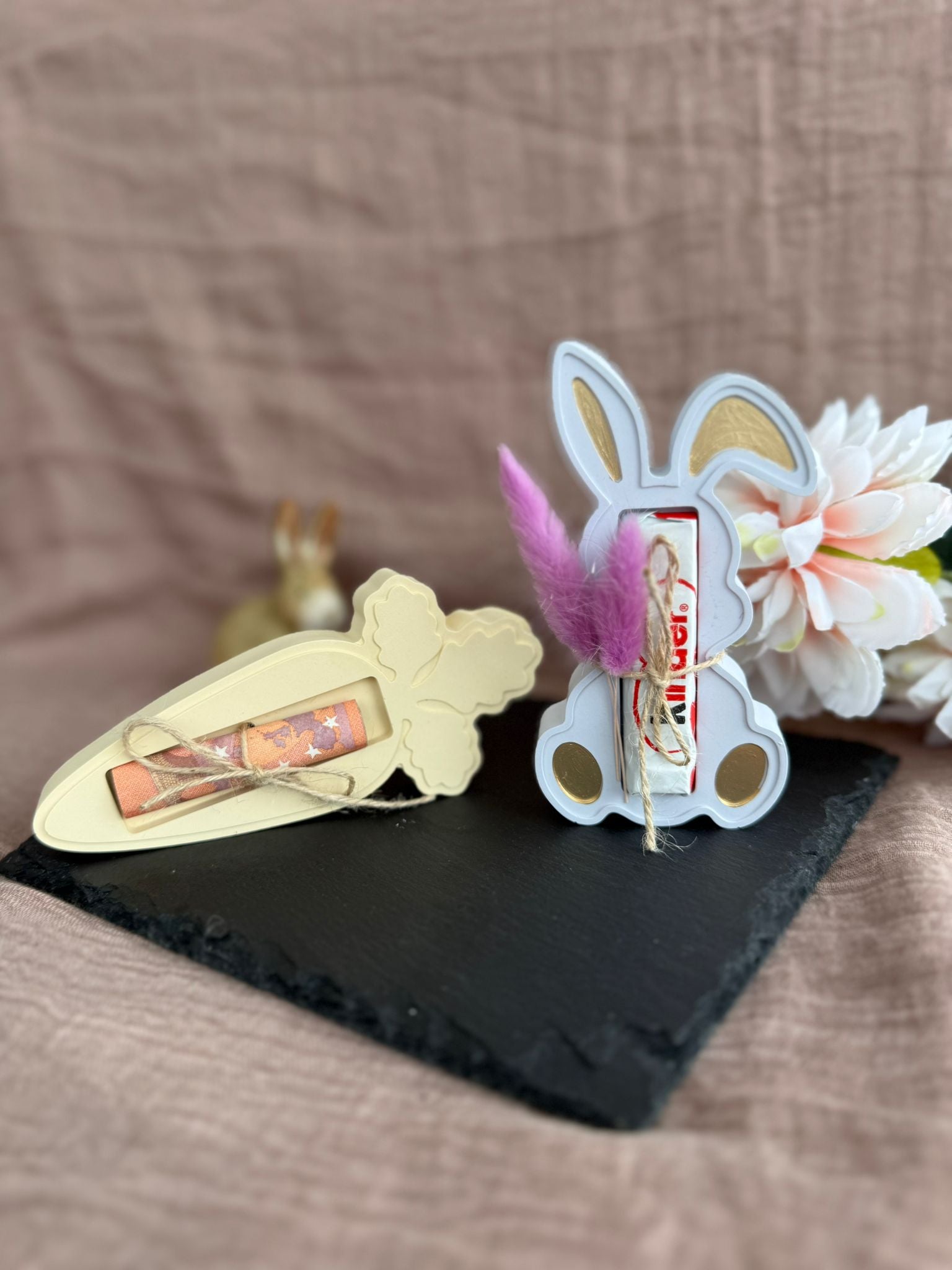 🐰🥕 Geldgeschenk & Süßigkeitengeschenk Ostern – 2er Set Hase & Karotte (personalisierbar)