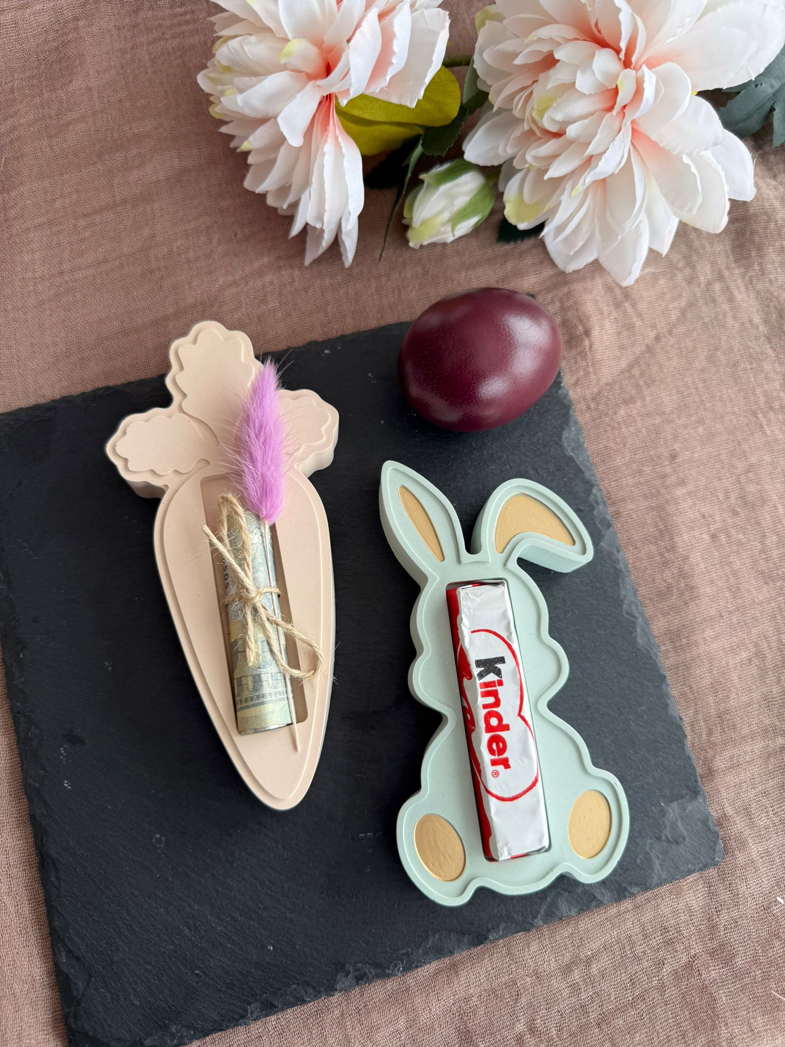 🐰🥕 Geldgeschenk & Süßigkeitengeschenk Ostern – 2er Set Hase & Karotte (personalisierbar)