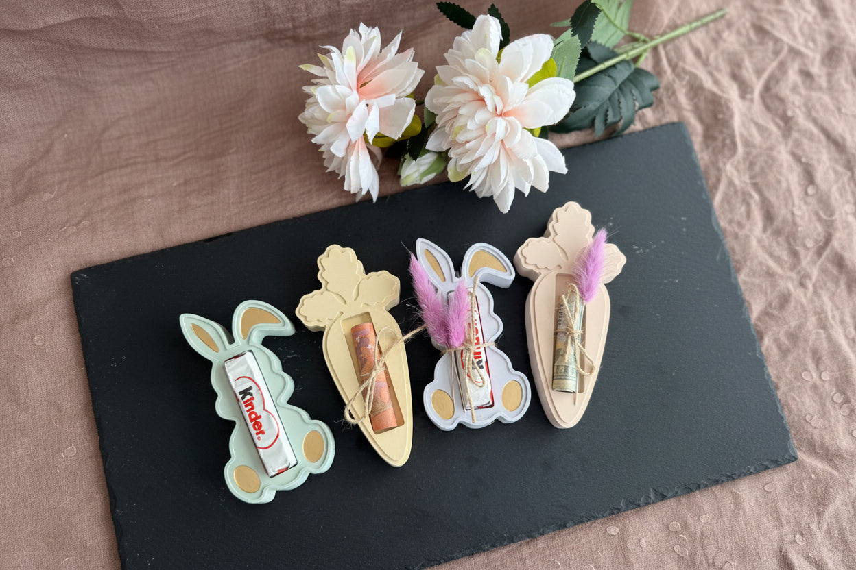 🐰🥕 Geldgeschenk & Süßigkeitengeschenk Ostern – 2er Set Hase & Karotte (personalisierbar)