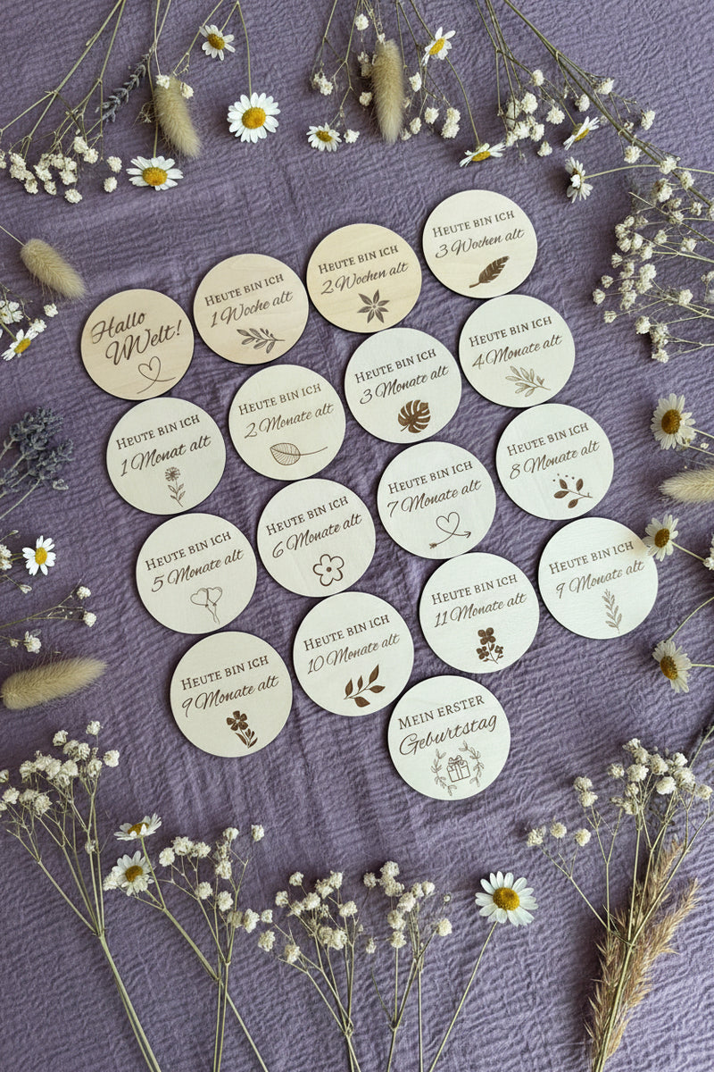 👶 Baby Milestones made of wood – memory set for the first year
