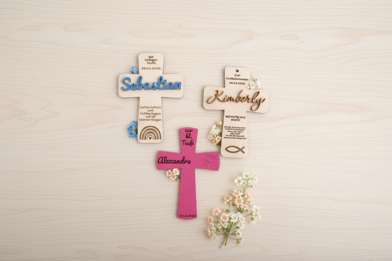 ✝️ Kreuz aus Holz – Geschenk zur Taufe, Erstkommunion uvm. (personalisierbar)