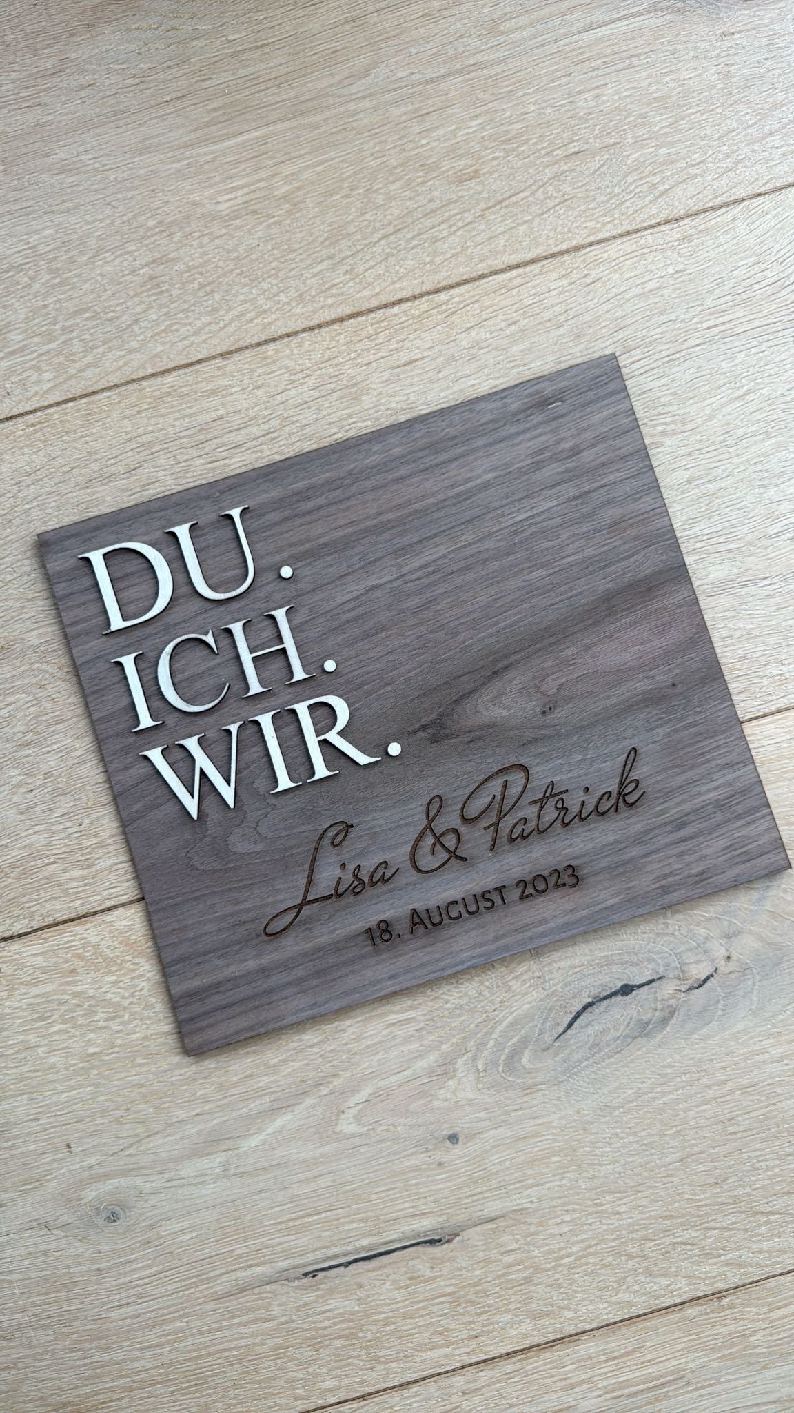 💍 „Du. Ich. Wir.“ Schild aus Holz – mit Namen & Gravur (personalisierbar)