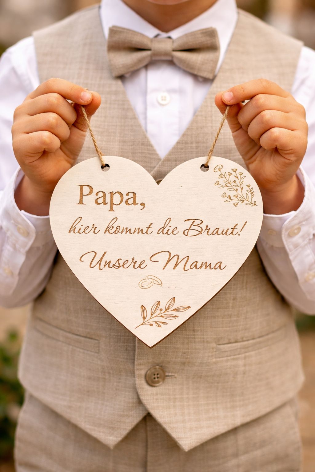 💍 Herz aus Holz "Papa, hier kommt die Braut!“ (personalisierbar)