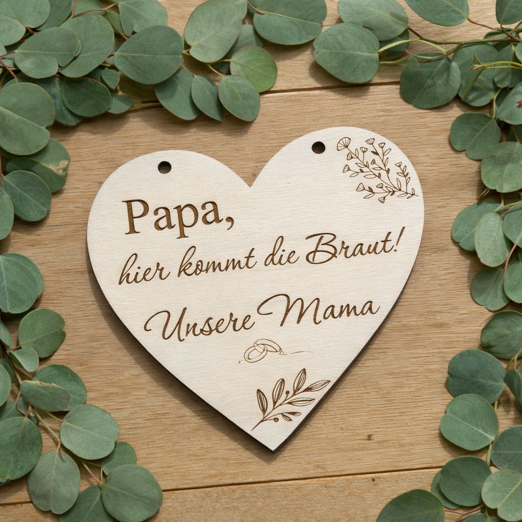 💍 Herz aus Holz "Papa, hier kommt die Braut!“ (personalisierbar)