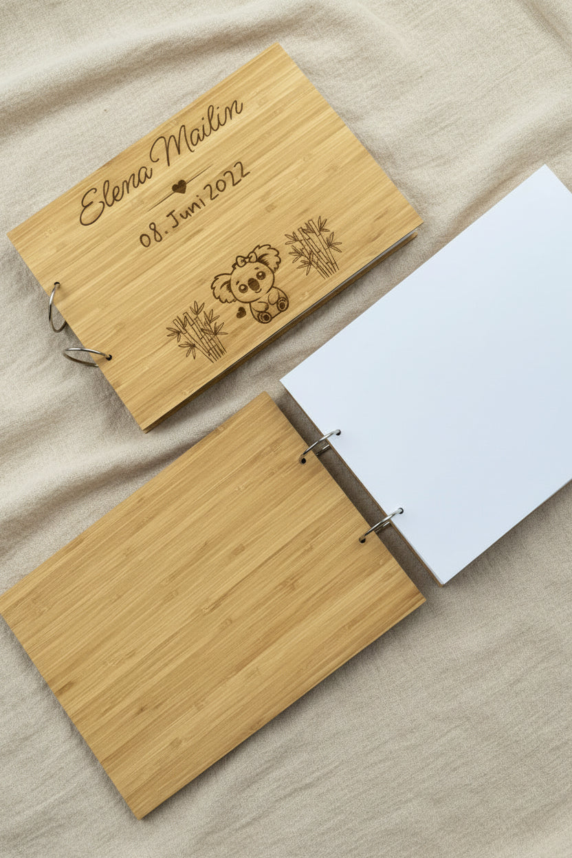 📖✨ Buch aus Bambus-Holz mit Ringbindung (personalisierbar)