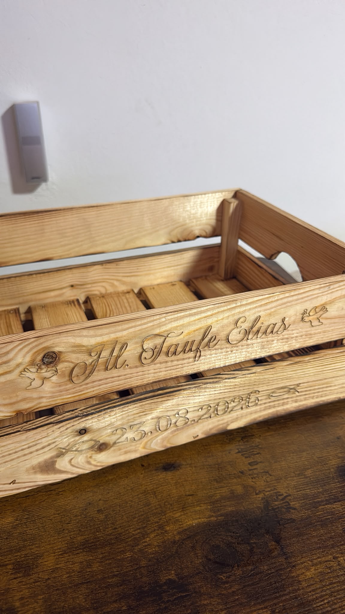 🎁 Holzkiste für Geschenke – geflammte Geschenkbox für Taufe, Hochzeit & besondere Anlässe (personalisierbar)
