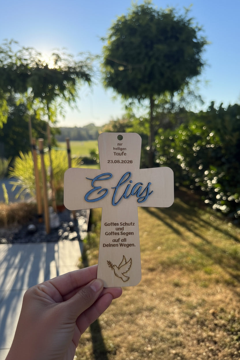 ✝️ Kreuz aus Holz – Geschenk zur Taufe, Erstkommunion uvm. (personalisierbar)