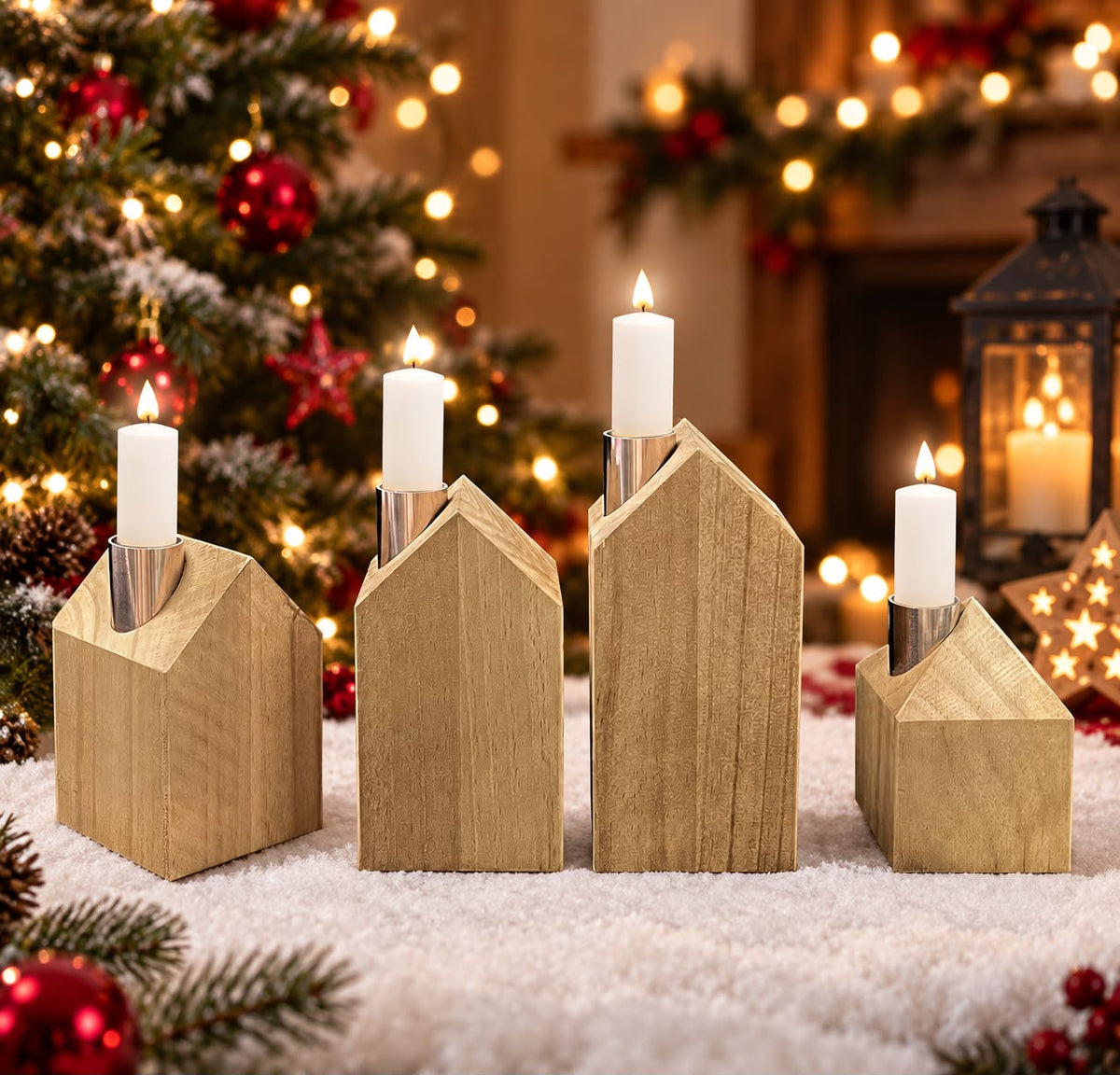 🕯️ Adventskerzenhalter aus Holz im 4er-Set (personalisierbar) –