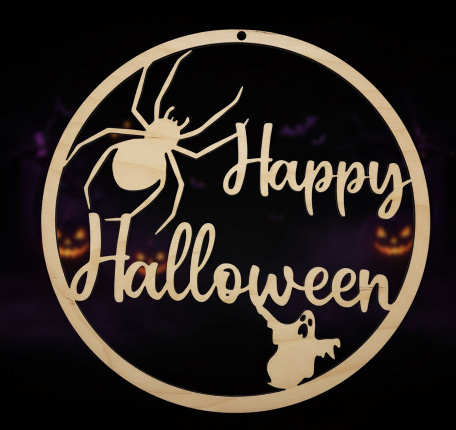 🎃 Halloween-Türkranz aus Holz verschiedene Motive, optional mit UV-Druck