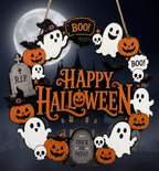 🎃 Halloween-Türkranz aus Holz verschiedene Motive, optional mit UV-Druck