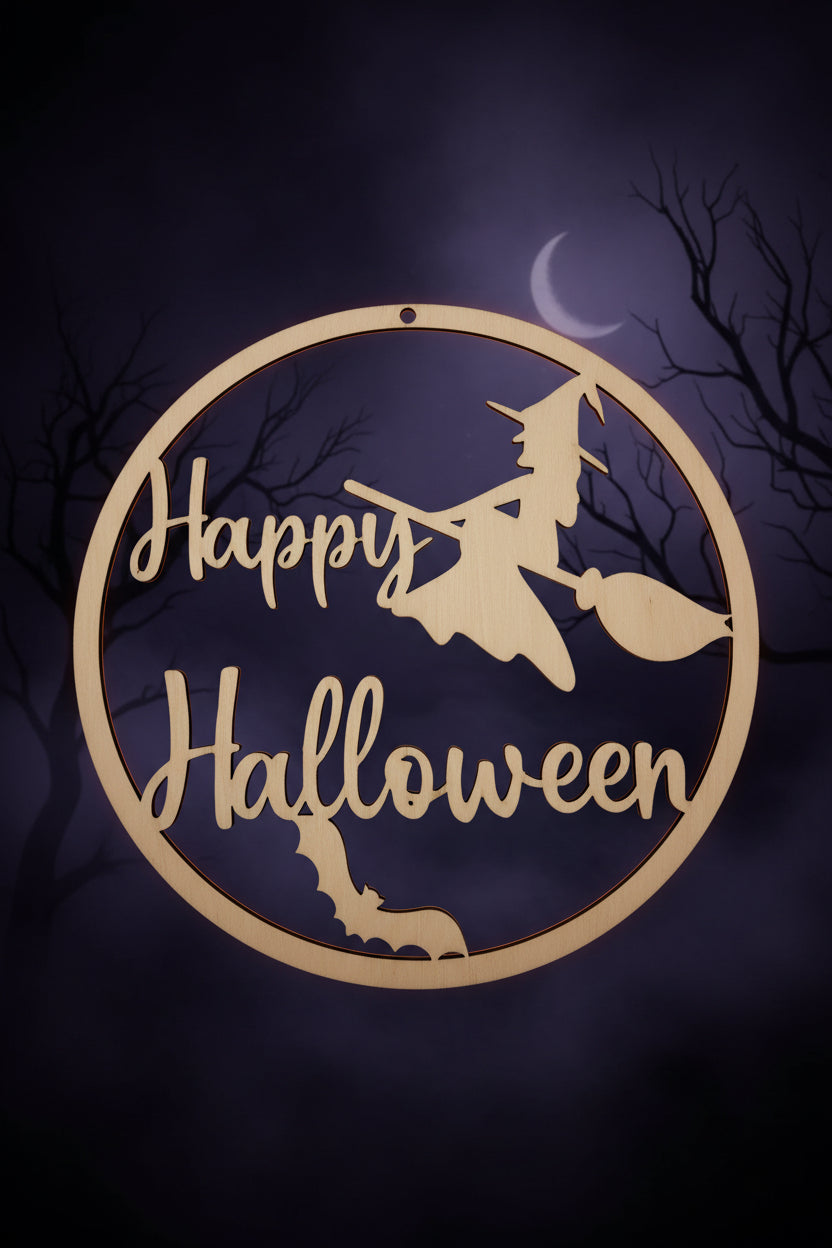 🎃 Halloween-Türkranz aus Holz verschiedene Motive, optional mit UV-Druck