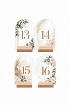 💒 Tischnummern aus Acryl mit Holzsockel – 4er-Set, personalisierbar mit UV-Druck