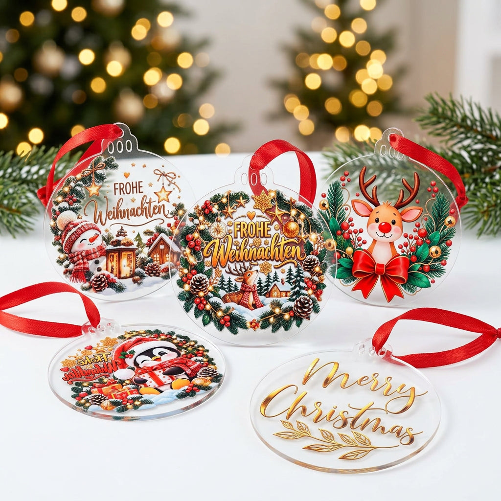🎄 Weihnachtskugel aus Acryl – Ø ca. 7,6 cm, personalisierbar mit UV-Druck