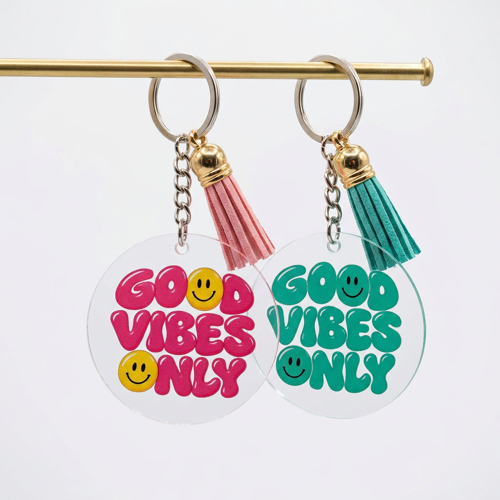 🔑 Schlüsselanhänger aus Acryl mit Quaste – personalisierbar mit UV-Druck