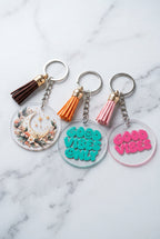 🔑 Schlüsselanhänger aus Acryl mit Quaste – personalisierbar mit UV-Druck