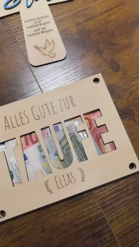 🕊️ Geldgeschenk zur Taufe „Ein kleiner Wunscherfüller“ aus Holz (personalisierbar)
