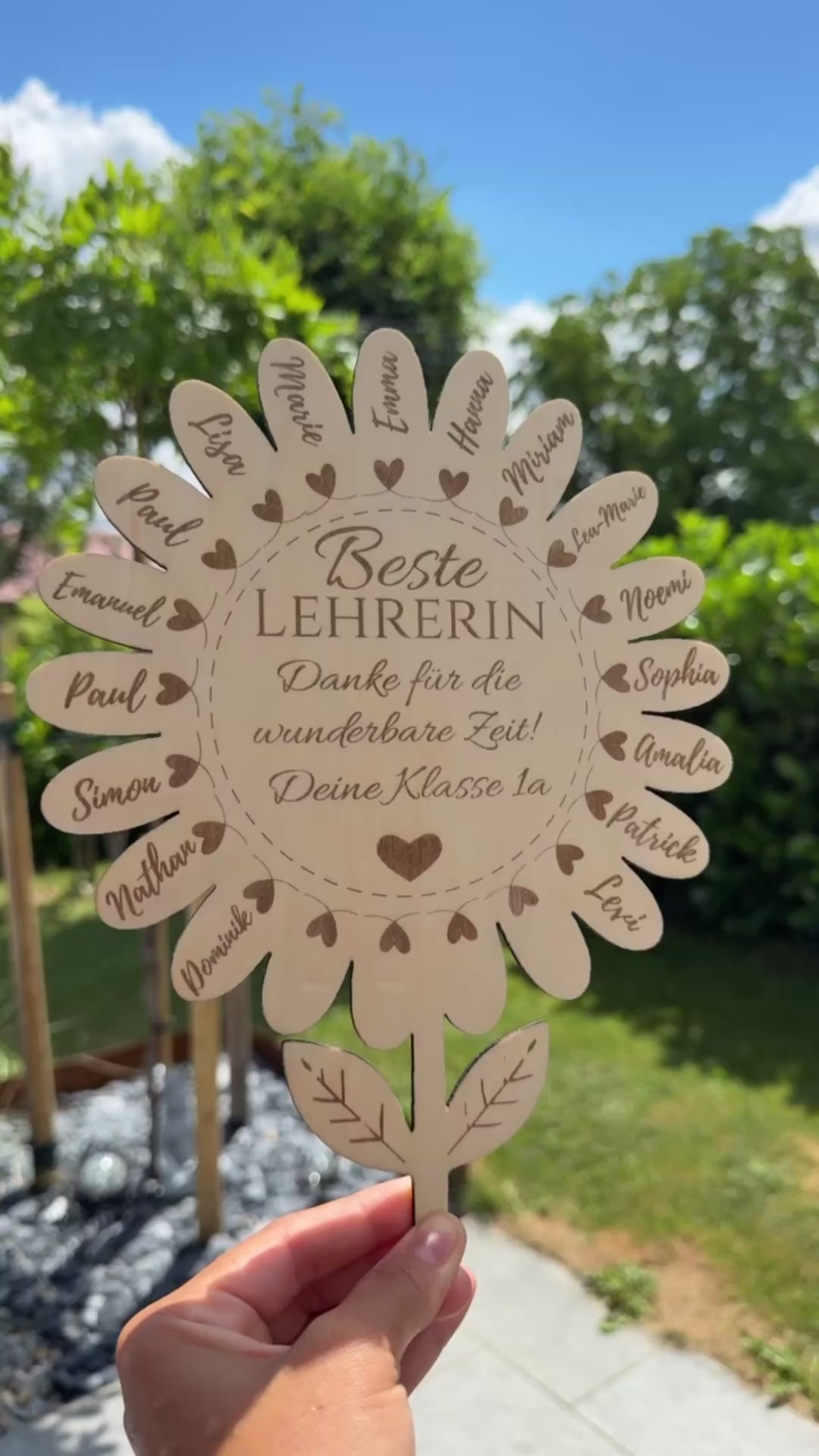 🌸🎓 Abschluss-Geschenk Blume v2 aus Holz – Erinnerung für Schule, Kindergarten & besondere Meilensteine (personalisierbar)