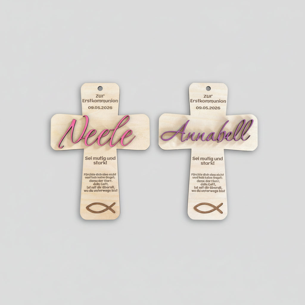 ✝️ Kreuz aus Holz – Geschenk zur Taufe, Erstkommunion uvm. (personalisierbar)