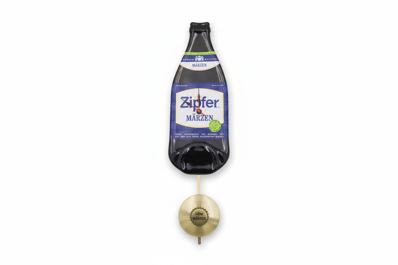 🕒 Modern beer bottle clock with pendulum Zipfer Märzen (personalizable)